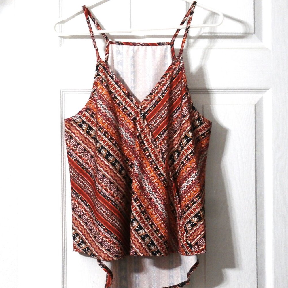 Composition Orange Black Pattern Women's Strap Top Blouse Size Large
